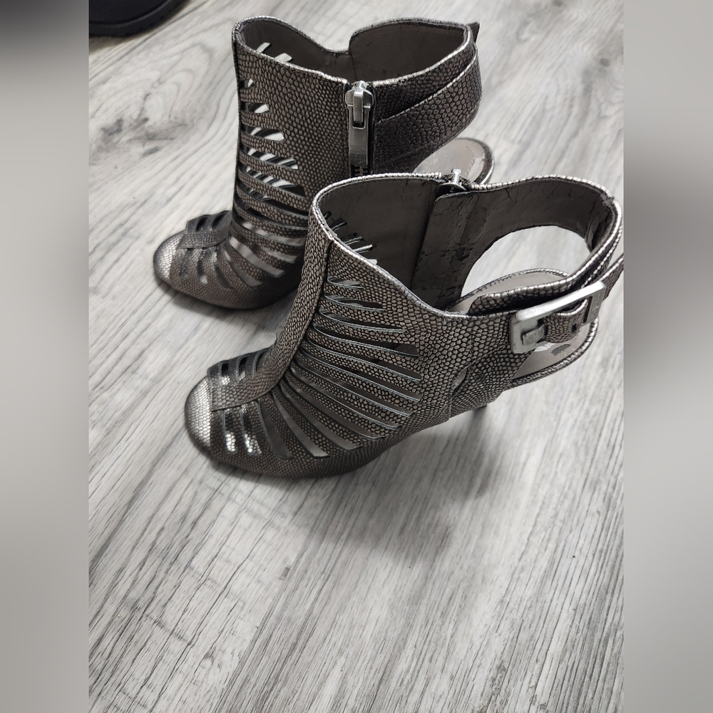 Vince Camuto pewter caged heels